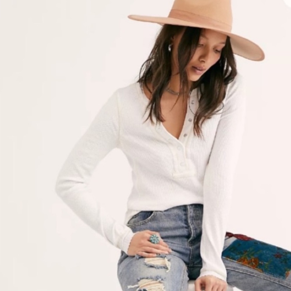 FREE PEOPLE WHITE CARLY RELAXED THERMAL TOP